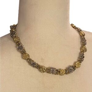 Vintage Womens Gold And Silver Overlay Metal Floral Necklace